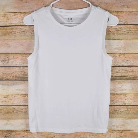 Gap Womens M Tall Plain Solid White Modern Shell Tank Top Sleeveless Stretch - Picture 2 of 7